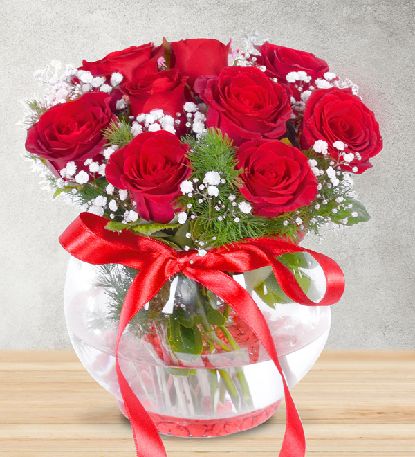 9 Kırmızı Gül Akvaryumu