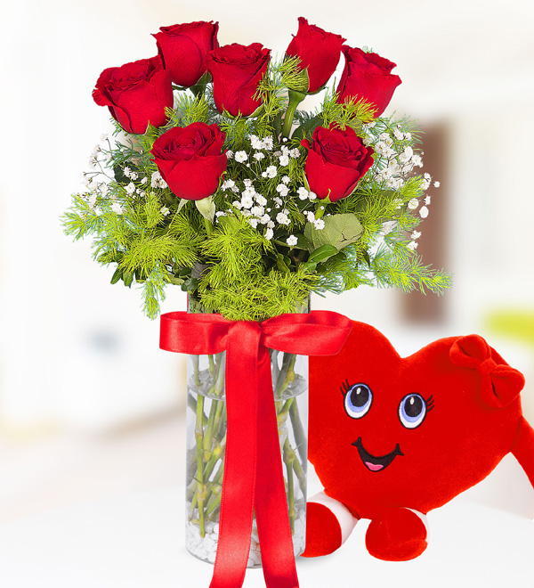 Kırmızı Gül Kalp Yastık